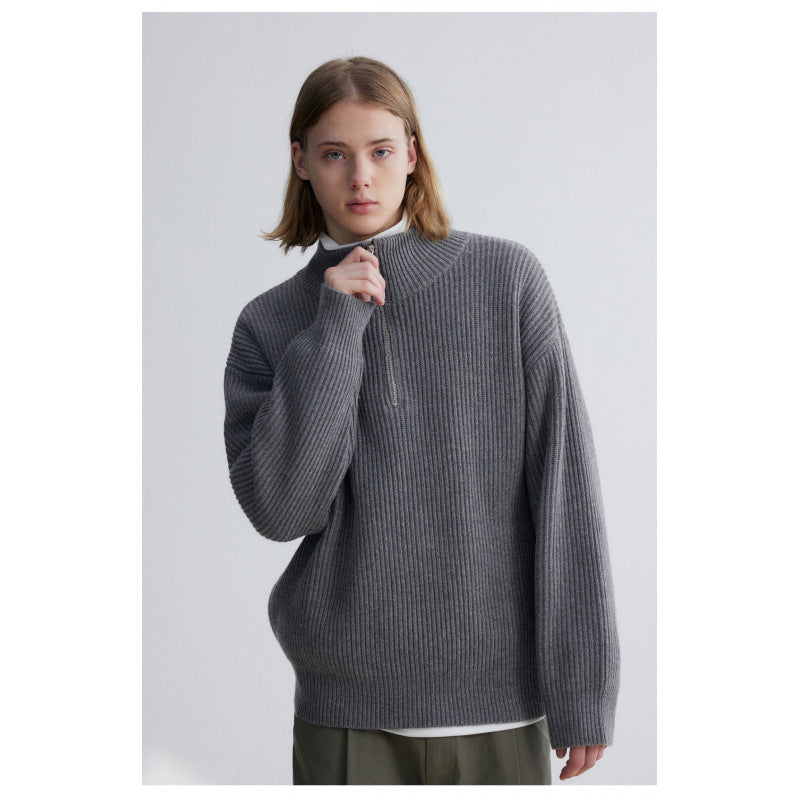 Men's Oversized Ribbed Half-Zip Sweater with Stand-Up Collar Mune Fashion