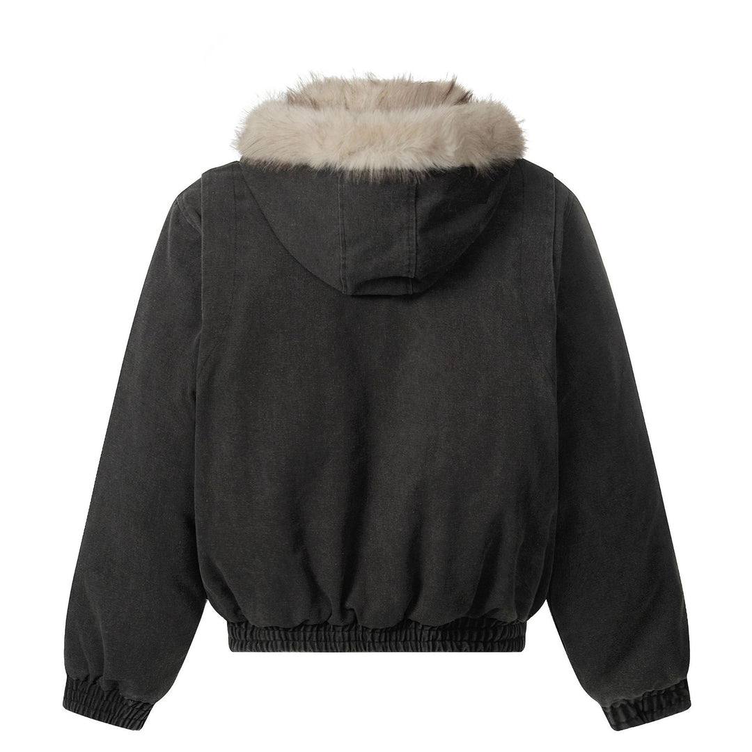 Men's canvas bomber jacket with removable faux fur hood and elastic hem Mune Fashion