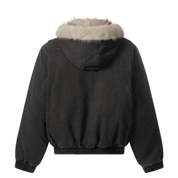 Men's canvas bomber jacket with removable faux fur hood and elastic hem Mune Fashion