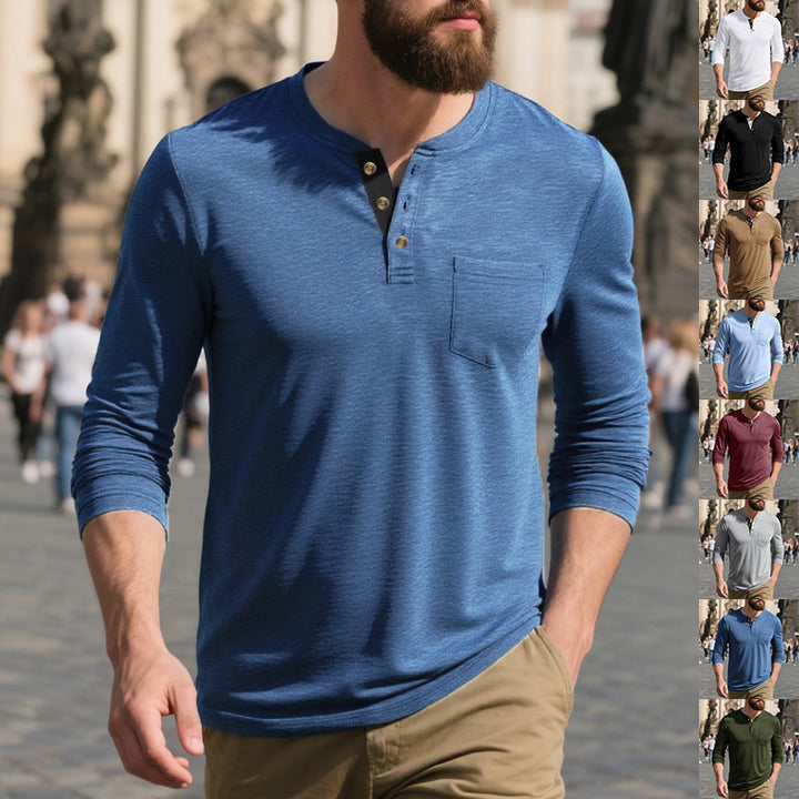 Men's narrow cut Henley shirt with breast pocket and contrasting button placket Mune Fashion