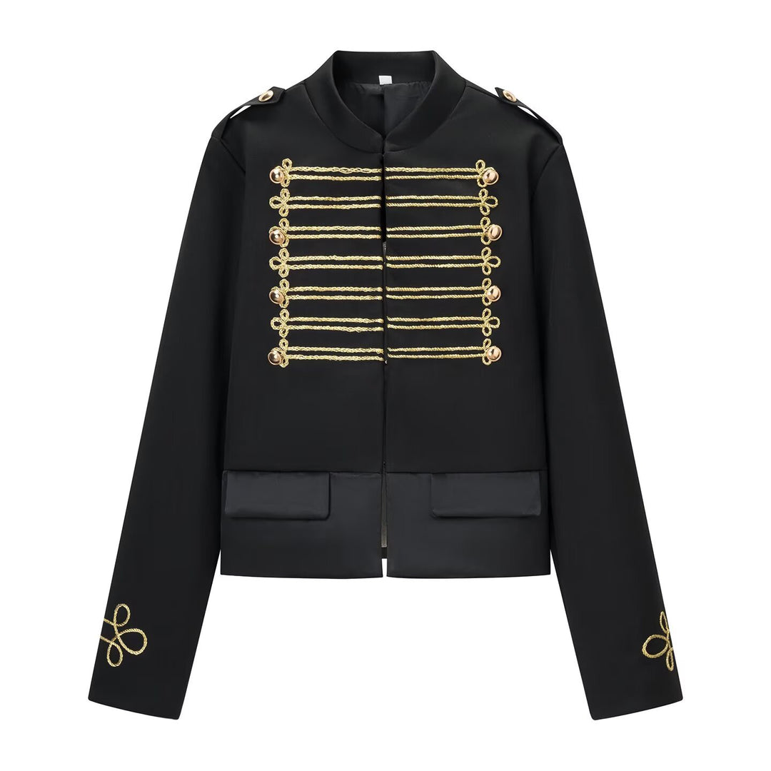 Ladies short parade jacket in uniform style with decorative cords and flap pockets Mune Fashion