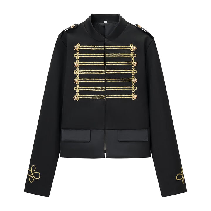 Ladies short parade jacket in uniform style with decorative cords and flap pockets Mune Fashion