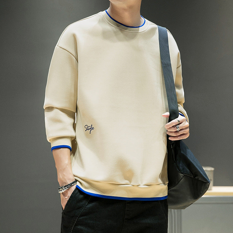 Men's relaxed sweatshirt with contrast piped cuffs and clean round neck Mune Fashion