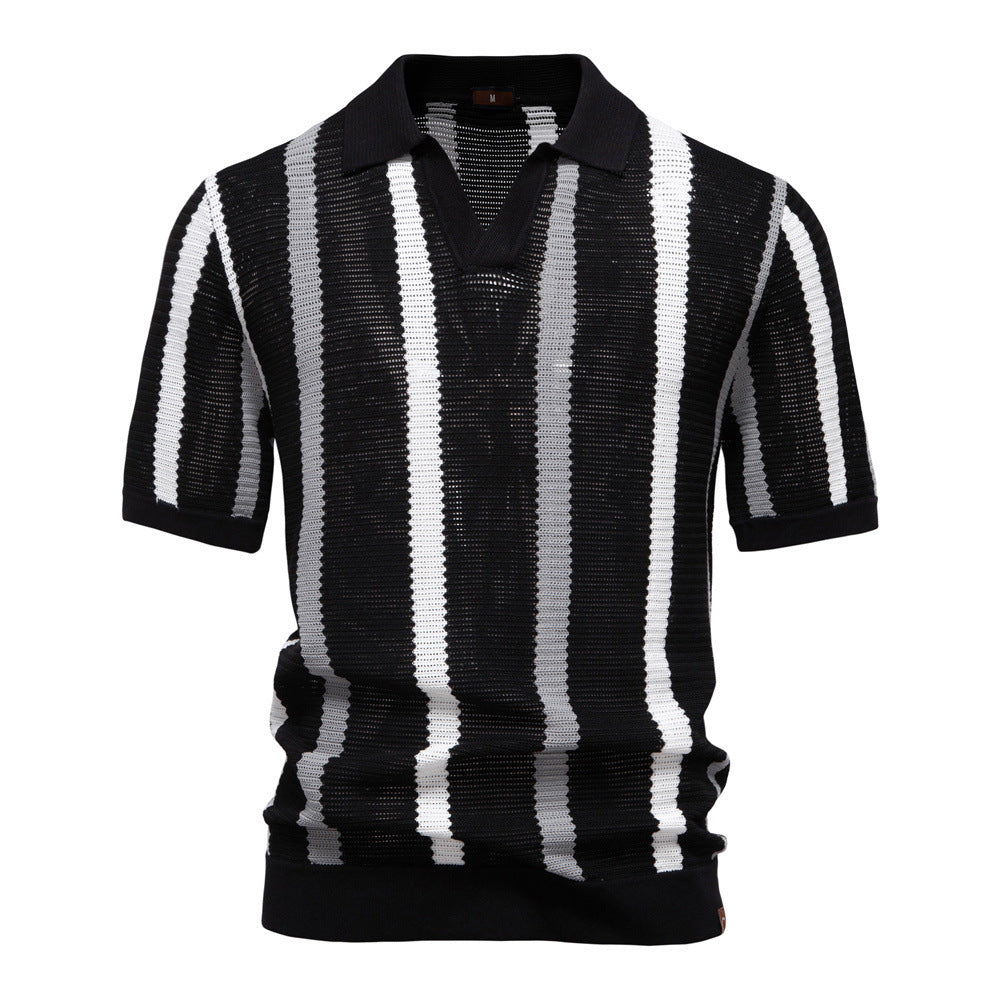 Men's short-sleeved knitted polo with collar and textured knit fabric Mune Fashion