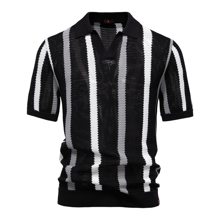 Men's short-sleeved knitted polo with collar and textured knit fabric Mune Fashion