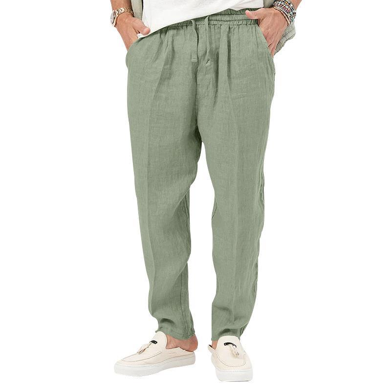 Men's casual linen look leisure pants with elastic drawstring waistband and tapered legs Mune Fashion