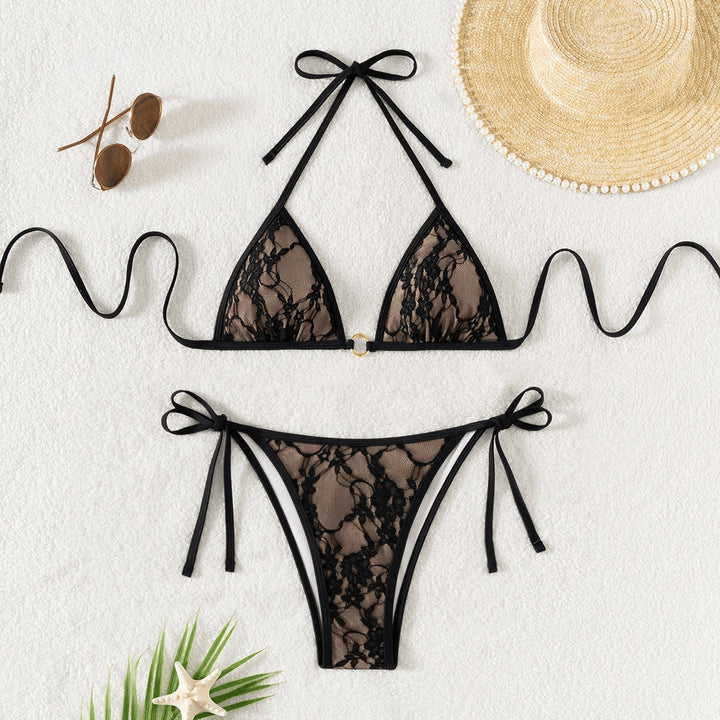 Women Lace Triangle Bikini with Refined Ties Mune Fashion