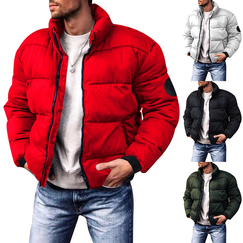 Men's Short Thermal Quilted Jacket with Body Panels, High Stand-up Collar and Elastic Cuffs Mune Fashion