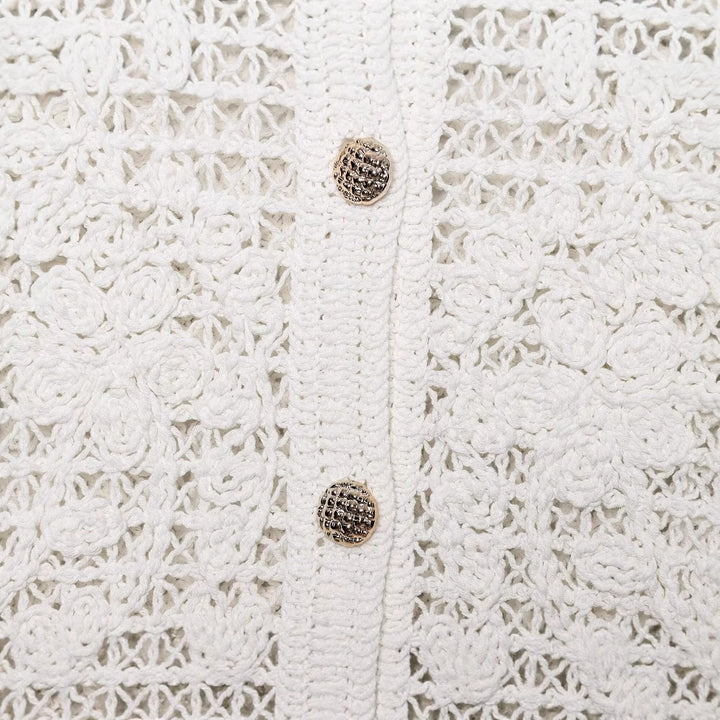 Women's Crocheted Short Jacket in Boucle Look with Decorative Buttons and Patch Pockets Mune Fashion