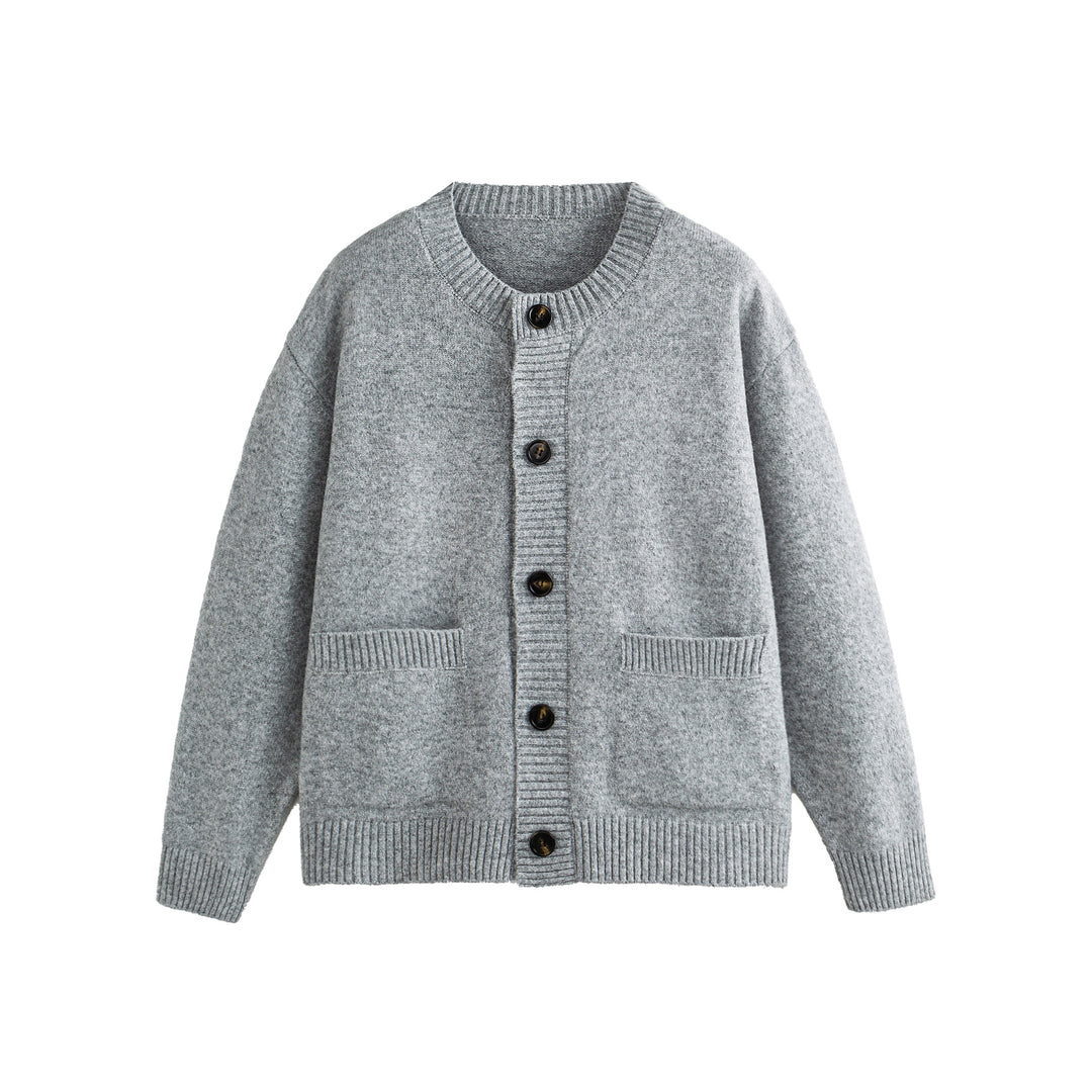 Unisex Chunky Knit Boxy Cardigan with Button Placket, Round Neck and Patch Pockets Mune Fashion