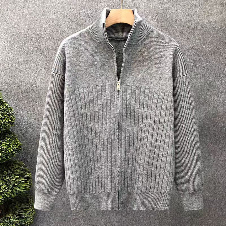 Men's Oversized Fine Knit Sweater with Half Zipper and Distinctive Ribbed Texture Mune Fashion