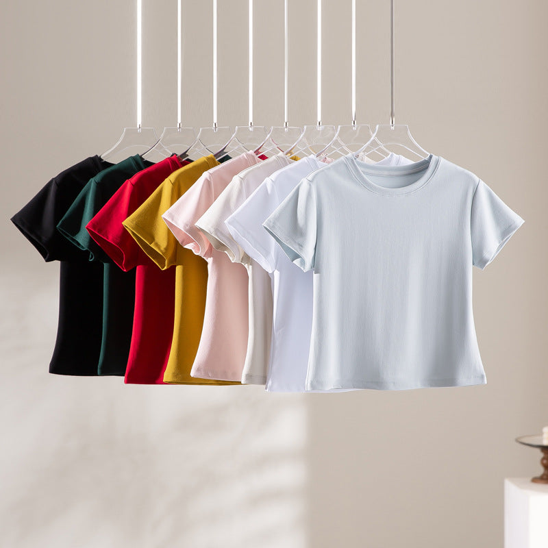 Women Short-Cut Boxy T-Shirt made from soft cotton stretch with round neck Mune Fashion