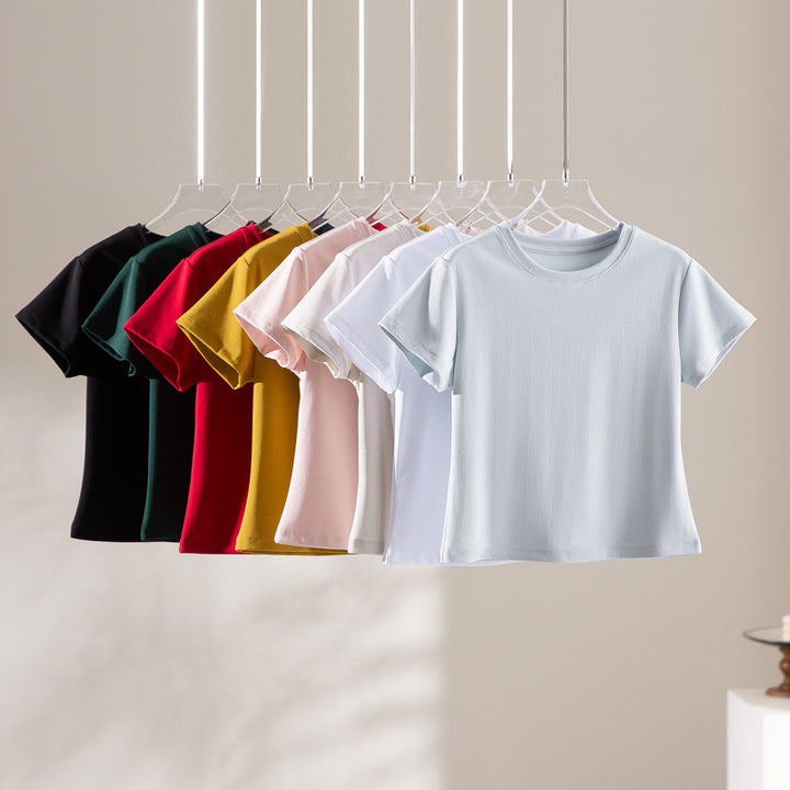Women Short-Cut Boxy T-Shirt made from soft cotton stretch with round neck Mune Fashion