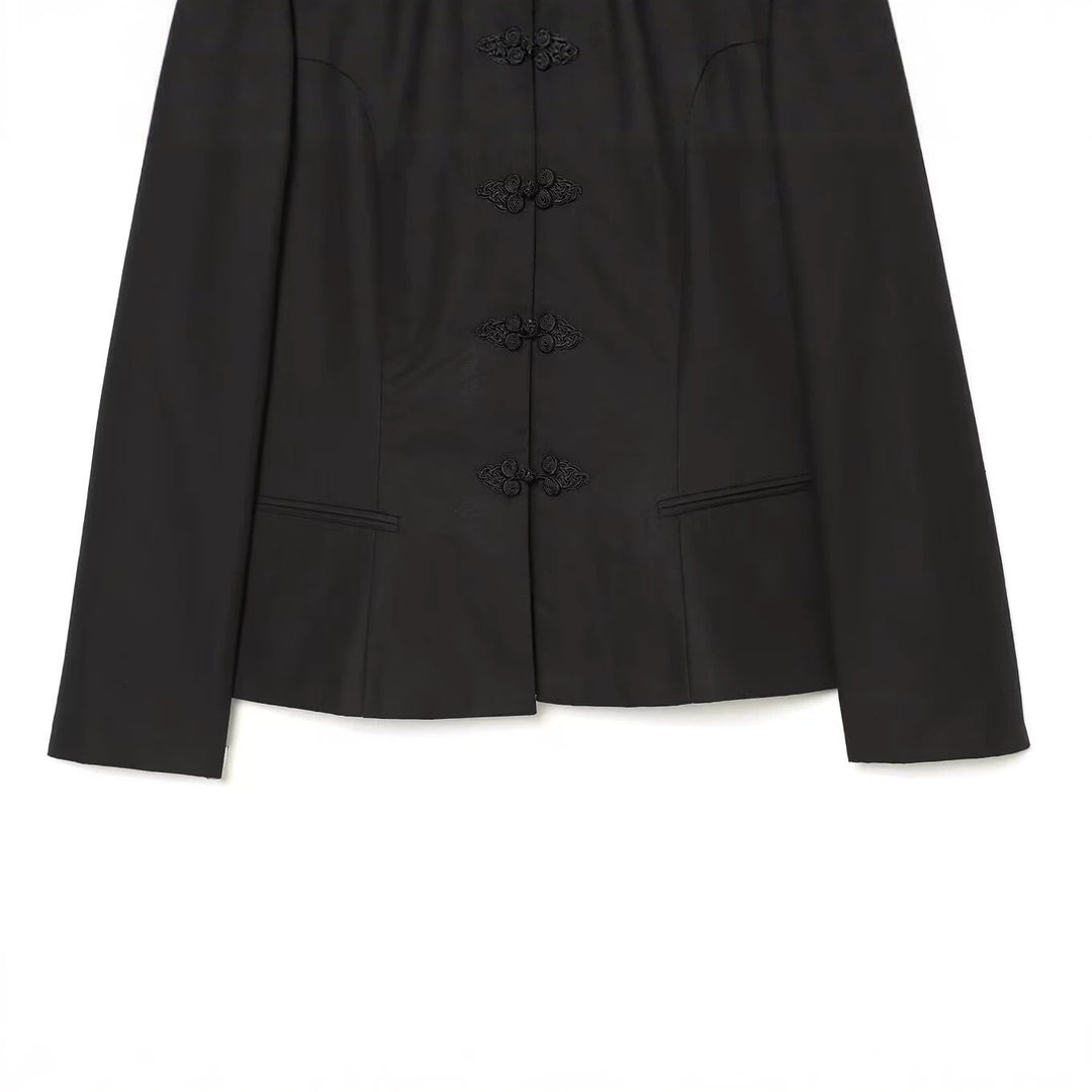 Women's jacket in Mandarin style with stand-up collar and decorative frog closures Mune Fashion