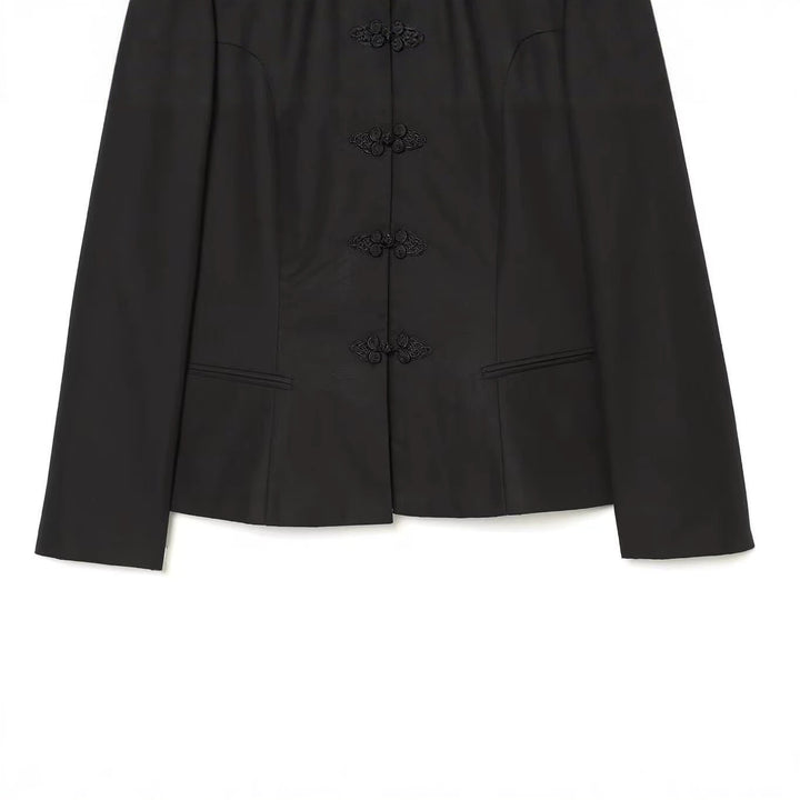 Women's jacket in Mandarin style with stand-up collar and decorative frog closures Mune Fashion