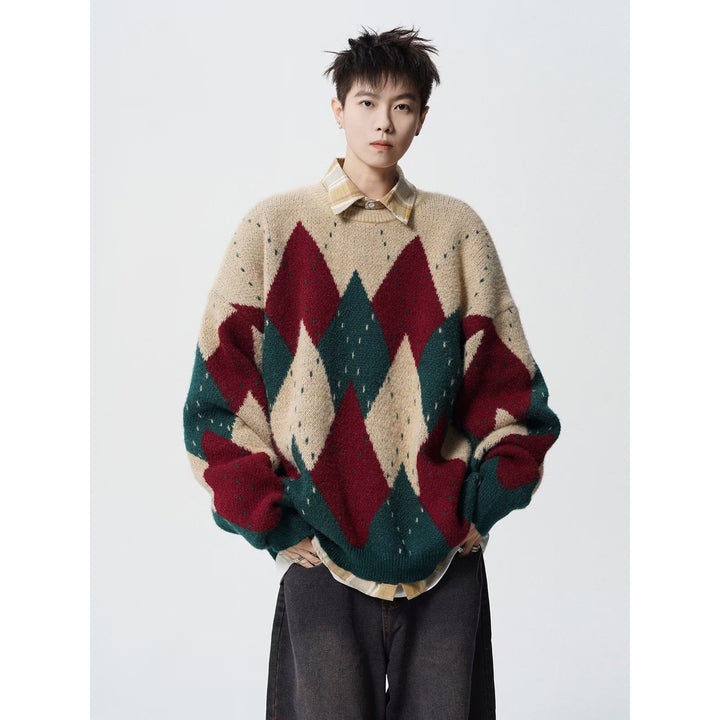 Unisex chunky knit sweater with diamond pattern Mune Fashion