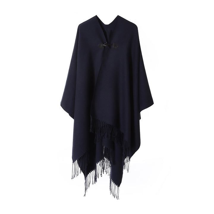 Women's Lightweight Waterfall Poncho with Toggle Closure, Asymmetric Hem and Fringed Edge Mune Fashion