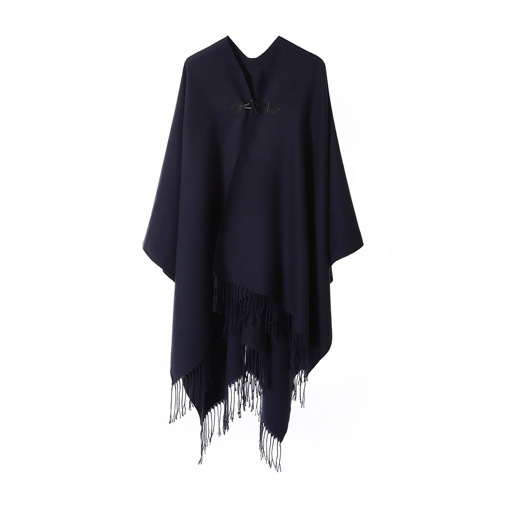 Women's Kastiger Cape Wrap with Fringes and Toggle Closure Mune Fashion