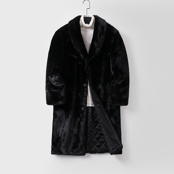 Men's faux fur coat with shawl collar, quilted lining and classic button placket Mune Fashion