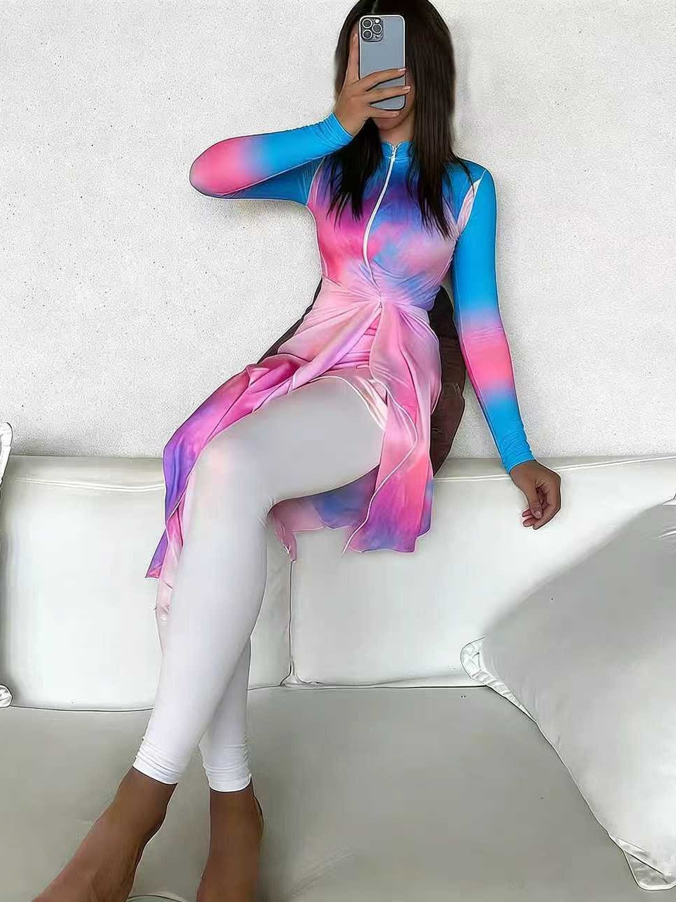 Women Fashionable UV Protection Swimsuit with Wrap Look Mune Fashion