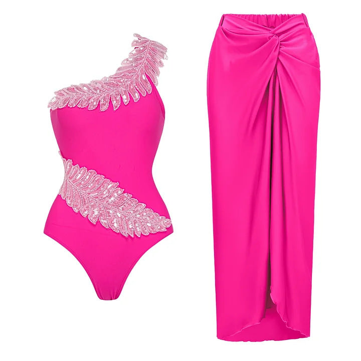 Women One-Sided Design Swimsuit with Luxurious Sequin Accents Mune Fashion