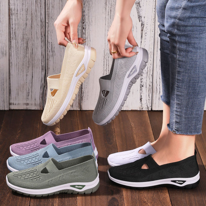 Ladies knitted slip-on sneakers with breathable upper material and shock-absorbing profile sole Mune Fashion