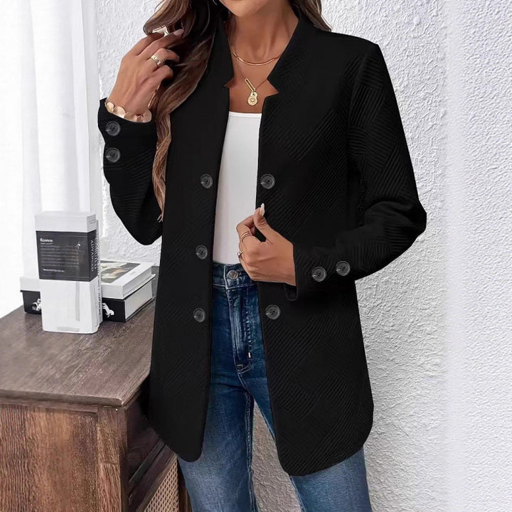 Women Tailored Long Blazer with Textured Quilted Look Mune Fashion