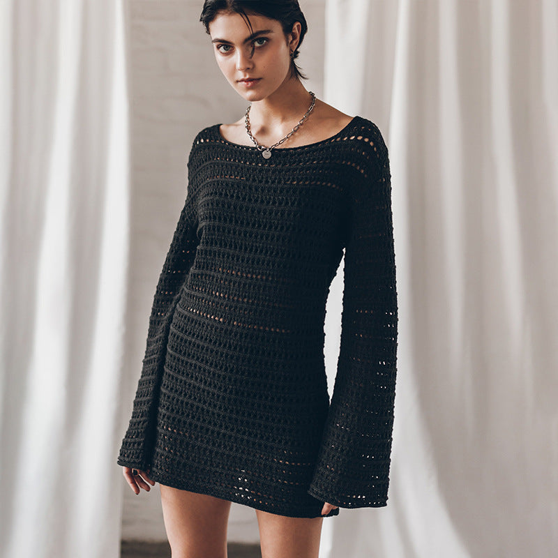 Women's crocheted mini dress with long sleeves Mune Fashion