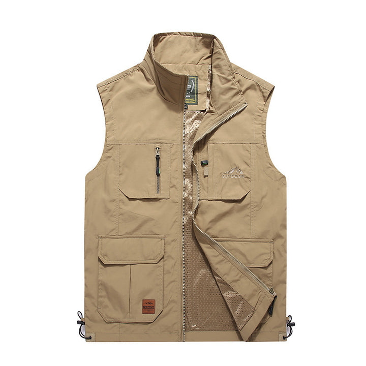 Men's multifunctional outdoor utility vest with zipper, multiple pockets, and breathable mesh lining Mune Fashion