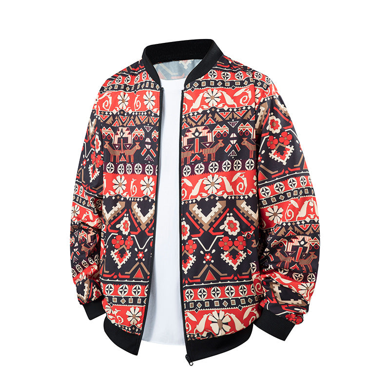 Herren Bomberjacke im Ethno-Print mit leichter Wattierung und geripptem Saum Mune Fashion