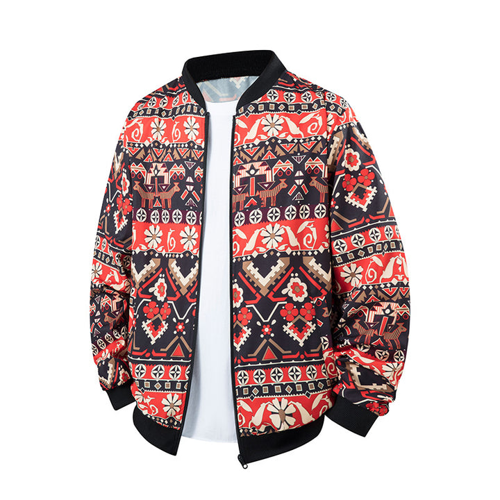 Herren Bomberjacke im Ethno-Print mit leichter Wattierung und geripptem Saum Mune Fashion