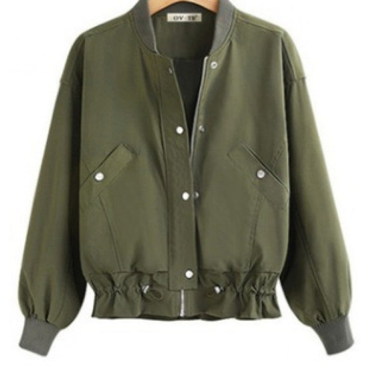 Women's Oversize Bomber Jacket with Drawstring Hem, Press Stud Placket and Patch Pockets Mune Fashion