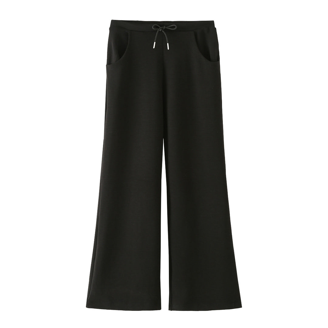 Ladies Wide Lounge Pants with High Waist, Drawstring and Side Pockets Mune Fashion