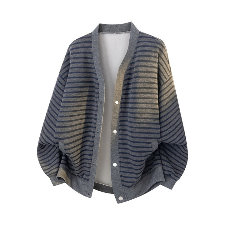 Women Oversized Stripe Cardigan with Snap Button Placket, Side Pockets & Raglan Sleeves Mune Fashion