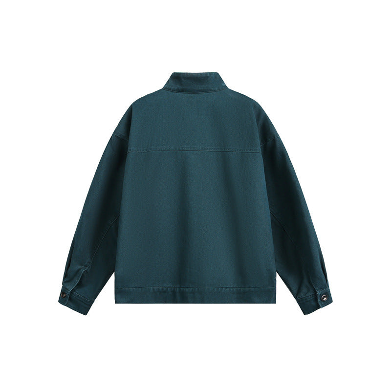 Unisex Short Cut Canvas Work Jacket with High Stand-Up Collar Mune Fashion