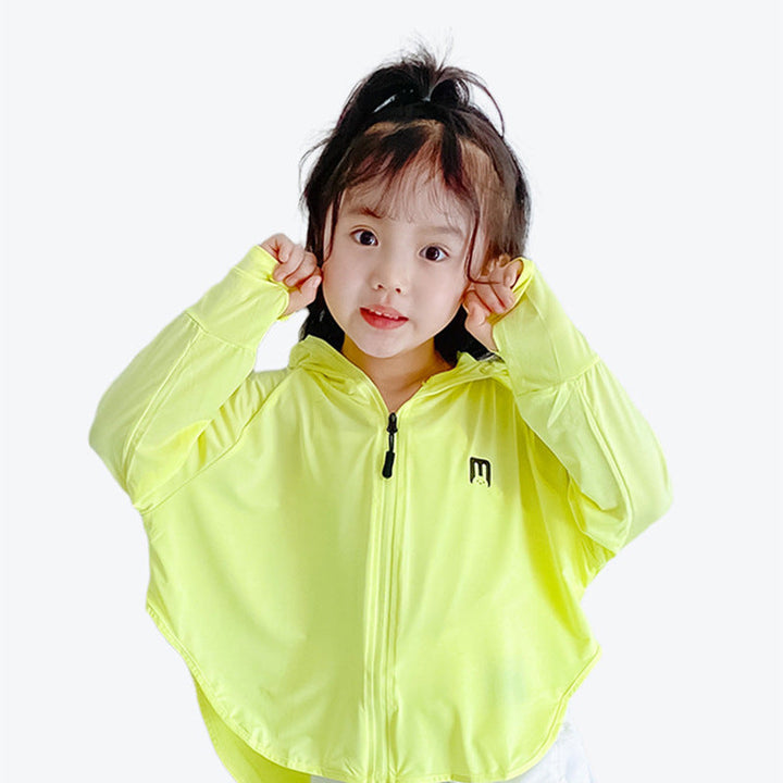 Unisex nan UV-protection hooded jacket for children with integrated face mask and thumb holes Mune Fashion