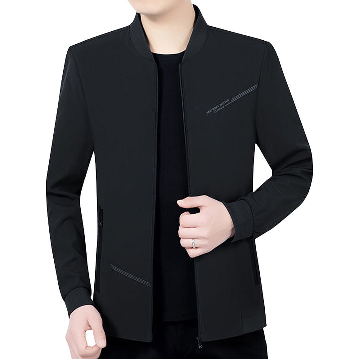 Men's Lightweight Softshell Travel Jacket with Stand-Up Collar and Zipper Mune Fashion