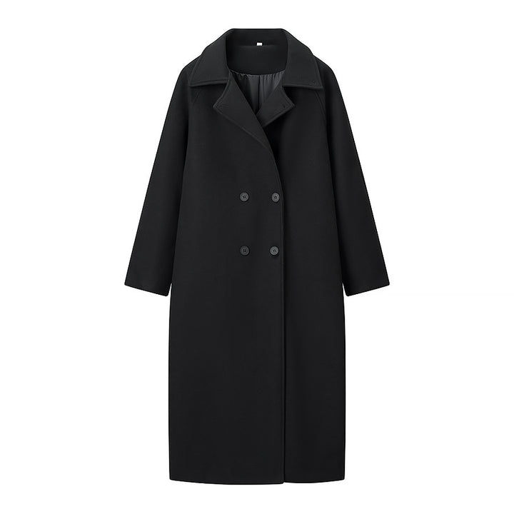 Women Double-breasted Oversized Wool Blend Coat with Falling Lapel and Long Silhouette Mune Fashion