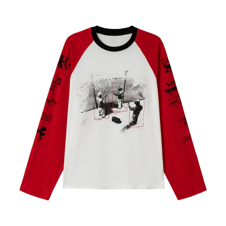 Unisex Raglan long sleeve shirt with contrast sleeves, round neck and urban photo print Mune Fashion