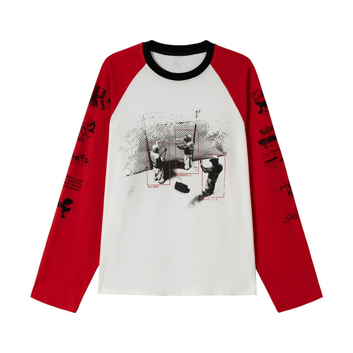 Unisex Raglan long sleeve shirt with contrast sleeves, round neck and urban photo print Mune Fashion