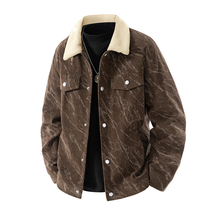Men's  ribbed corduroy sherpa-collar snap trucker jacket Mune Fashion