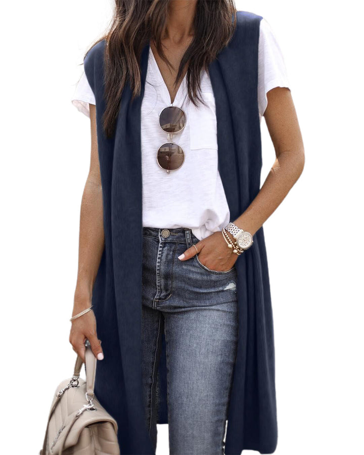Women’s knit vest in a casual oversized design with open fronts and short sleeve length Mune Fashion