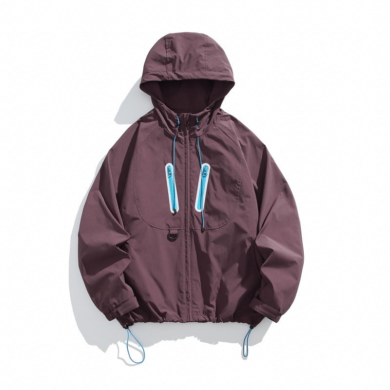 Unisex Technical Hooded Windbreaker in Boxy Cut with Vertical Chest Zippers and Drawstring Hem Mune Fashion