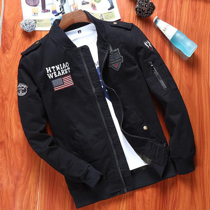 Men's utility bomber jacket with badge applications, arm pocket and ribbed cuffs Mune Fashion