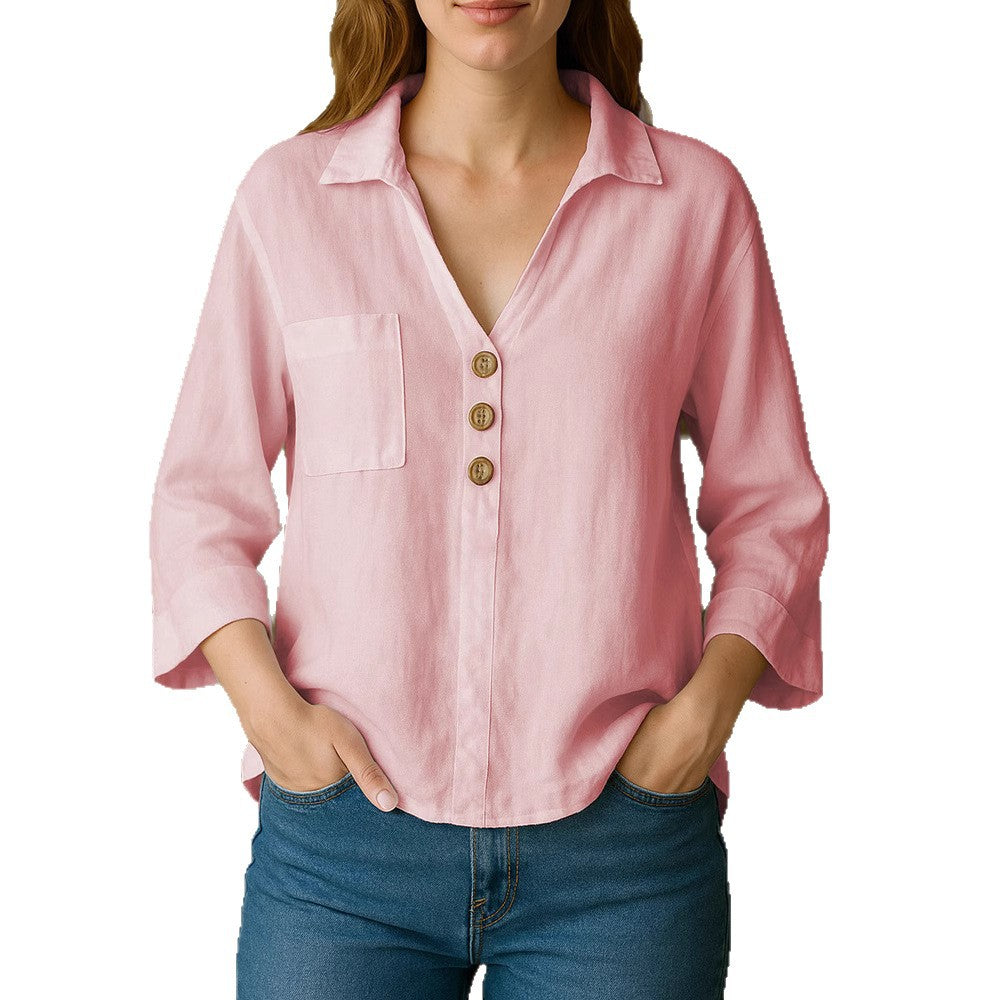 Women's loose long sleeve blouse with button details Mune Fashion