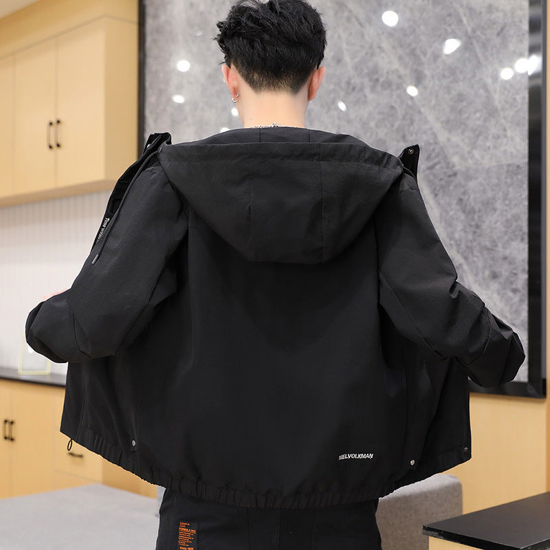 Men's lightweight wind and water-repellent hooded utility jacket with concealed zipper Mune Fashion