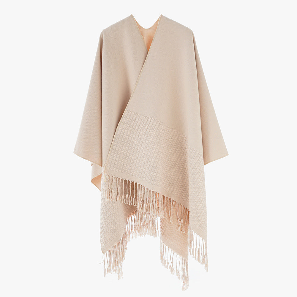 Women's Minimalist Rectangle Throw from Wool Blend with Fine Texture and Fringes Mune Fashion