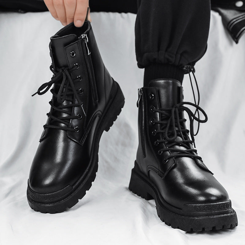 Women's Chunky Combat Boots with Zipper, Traction Rubber Sole and Lacing Mune Fashion