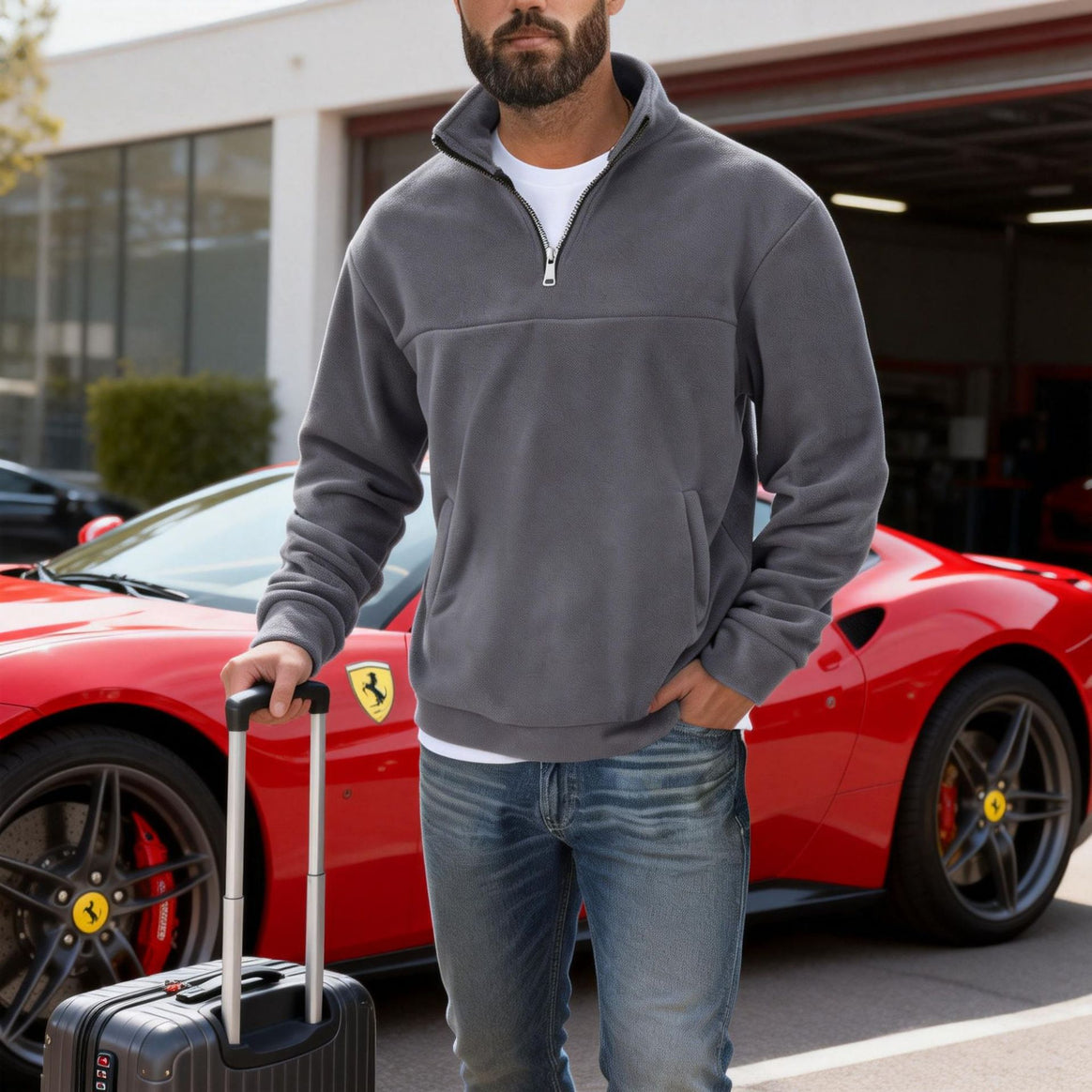 Men's nano warmer fleece half-zip pullover with stand-up collar, kangaroo pocket, and relaxed fit Mune Fashion