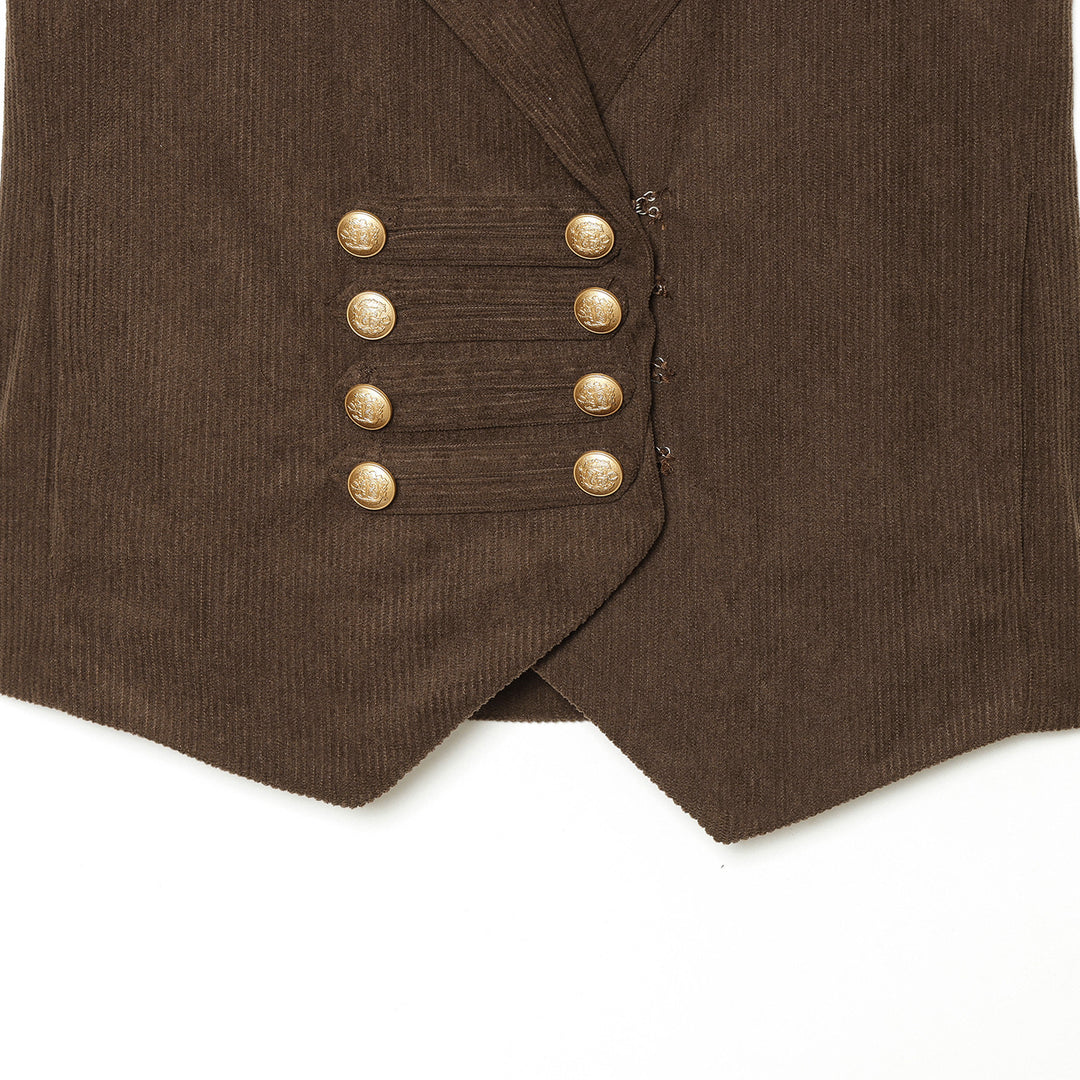 Women's tailored cord vest with double button placket and lapel collar Mune Fashion